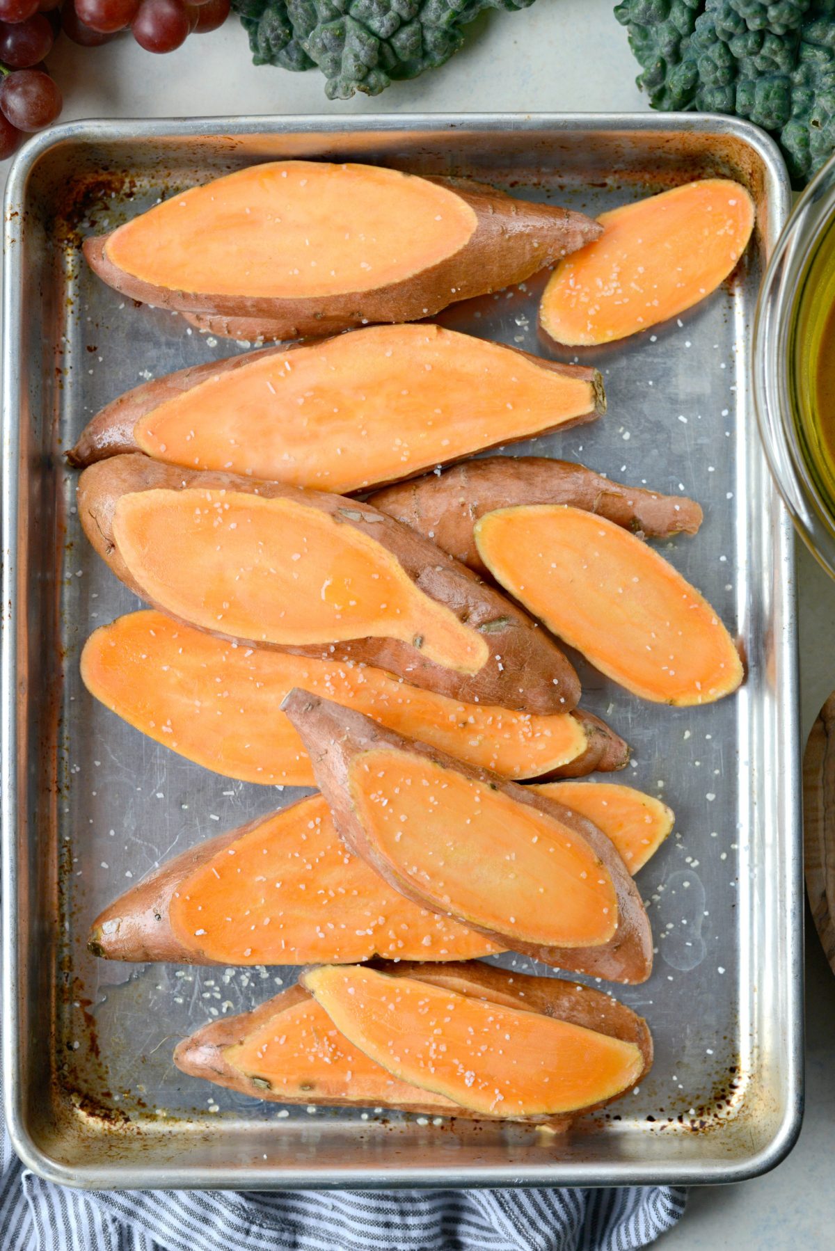 season sweet potato slices with salt