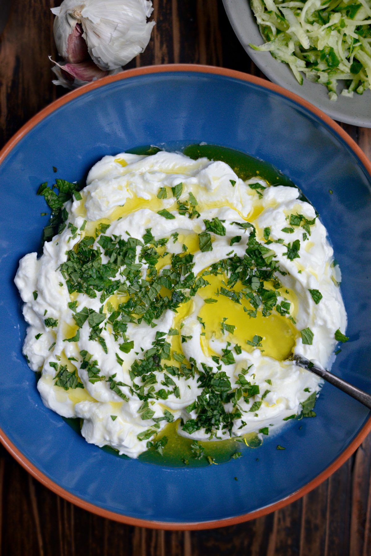 Yogurt, olive oil. and mint