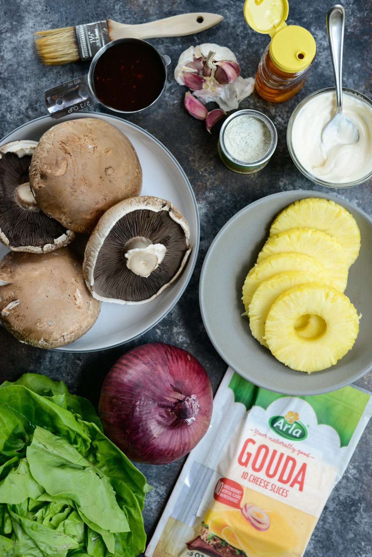 Grilled Teriyaki Portobello Burgers with Honey Wasabi Mayo ingredients