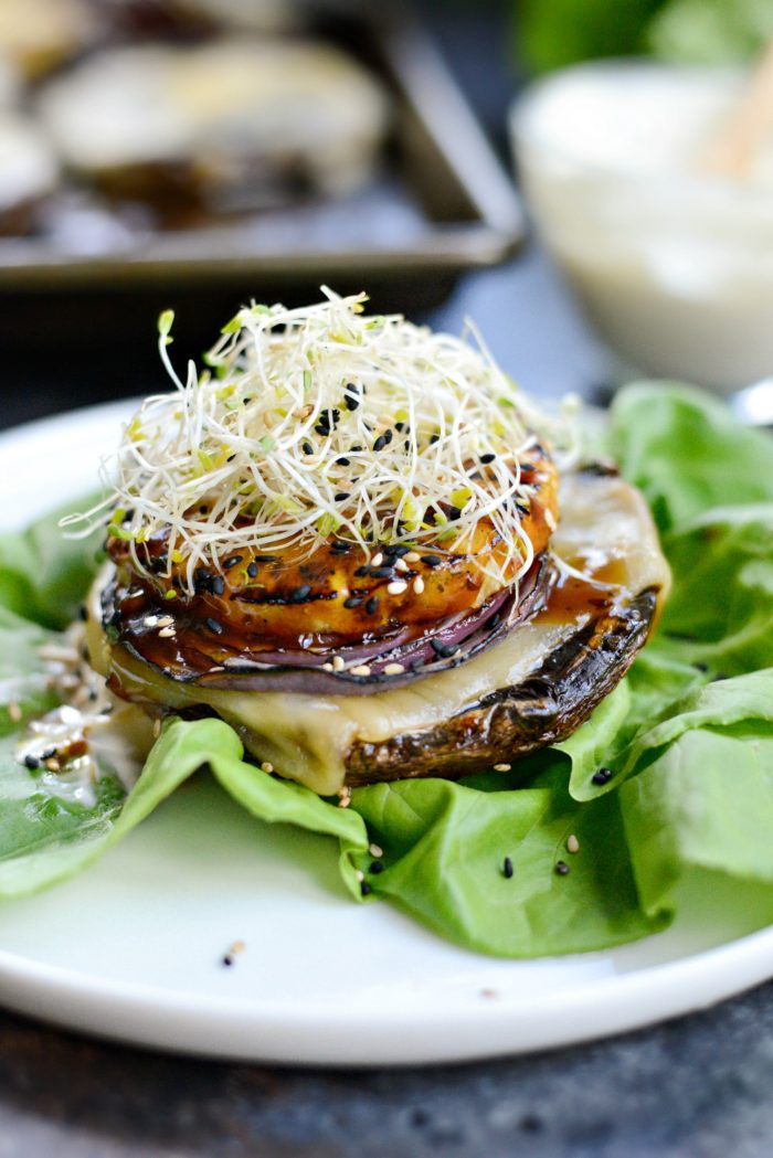 Grilled Teriyaki Portobello Burgers with Honey Wasabi Mayo