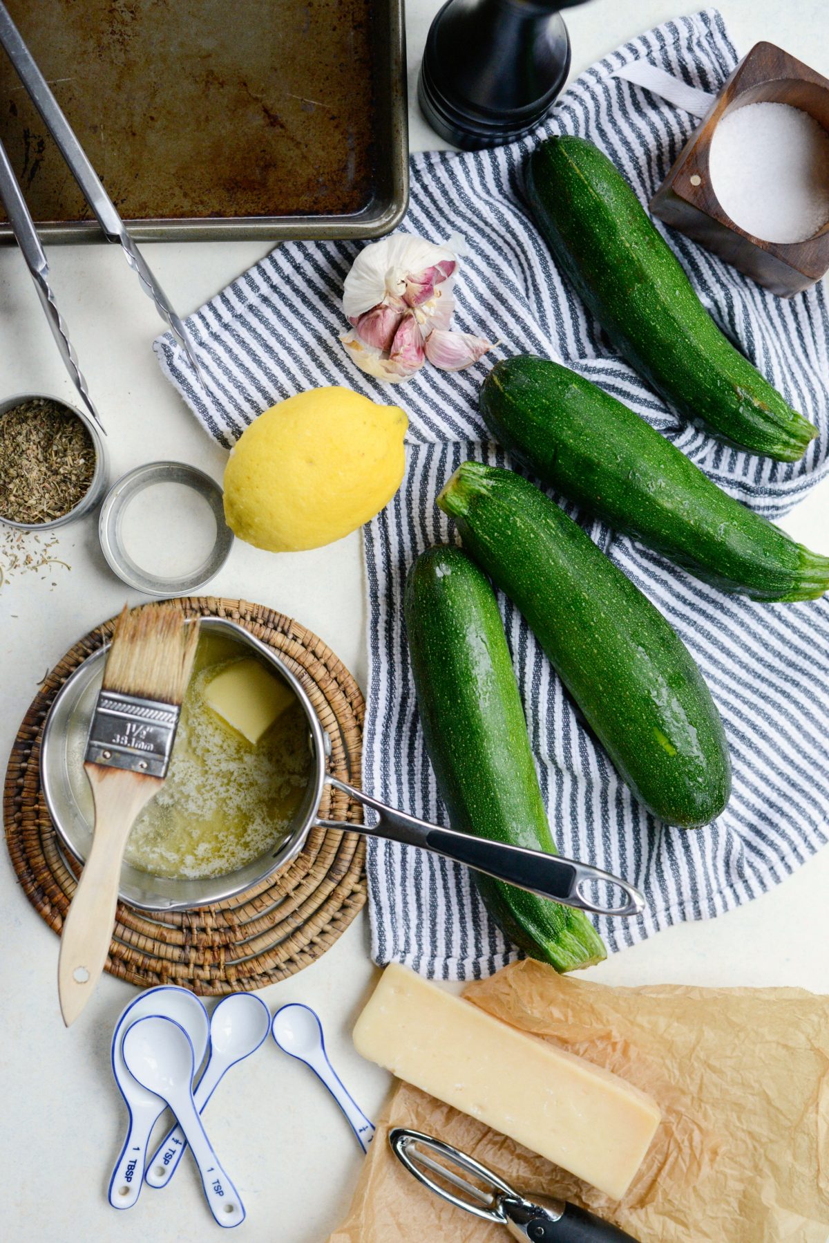 ingredients for Grilled Zucchini with Lemon, Garlic & Parmesan