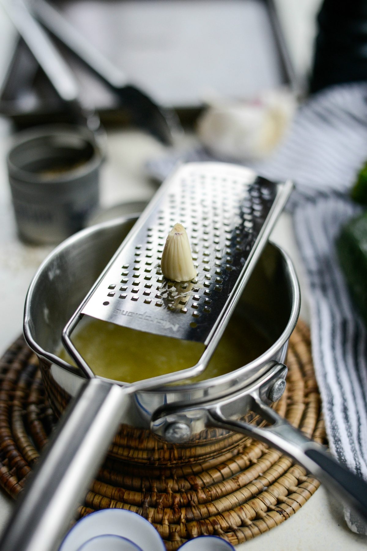 grating garlic