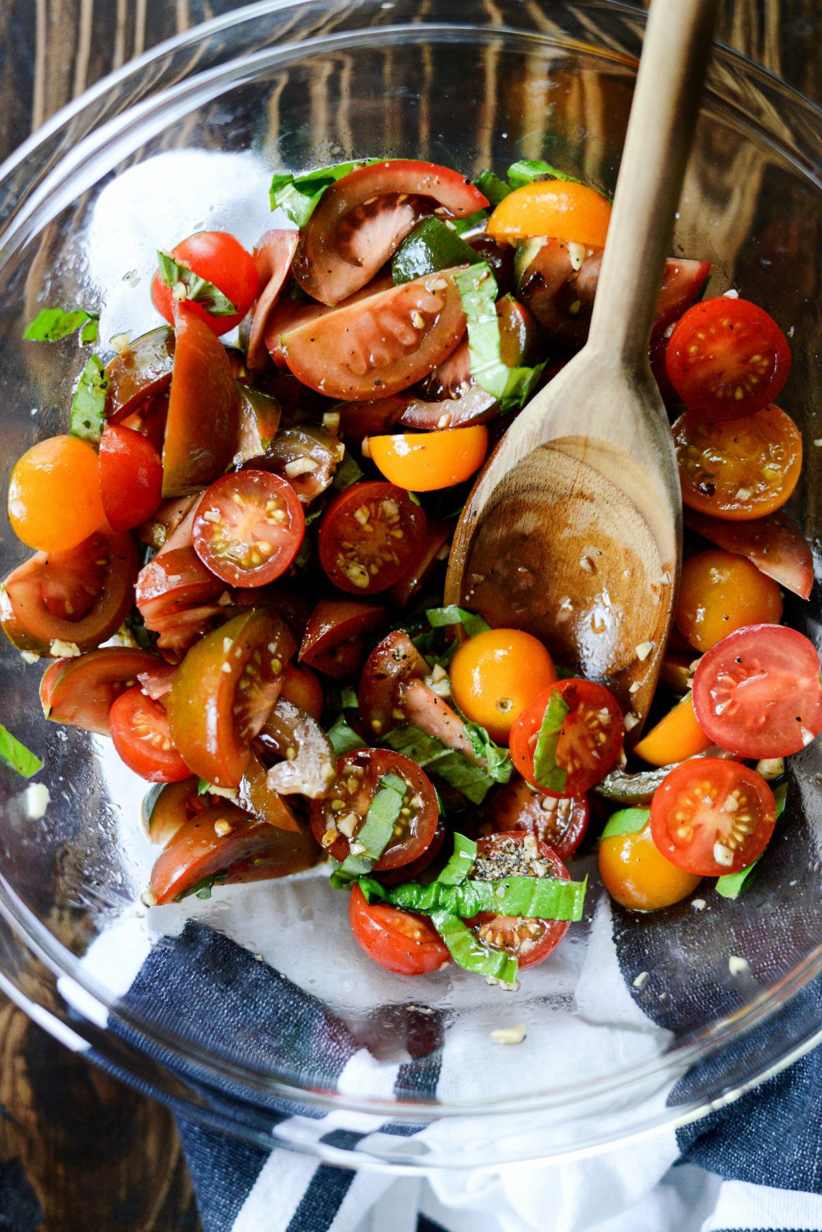 stir to combine bruschetta ingredients