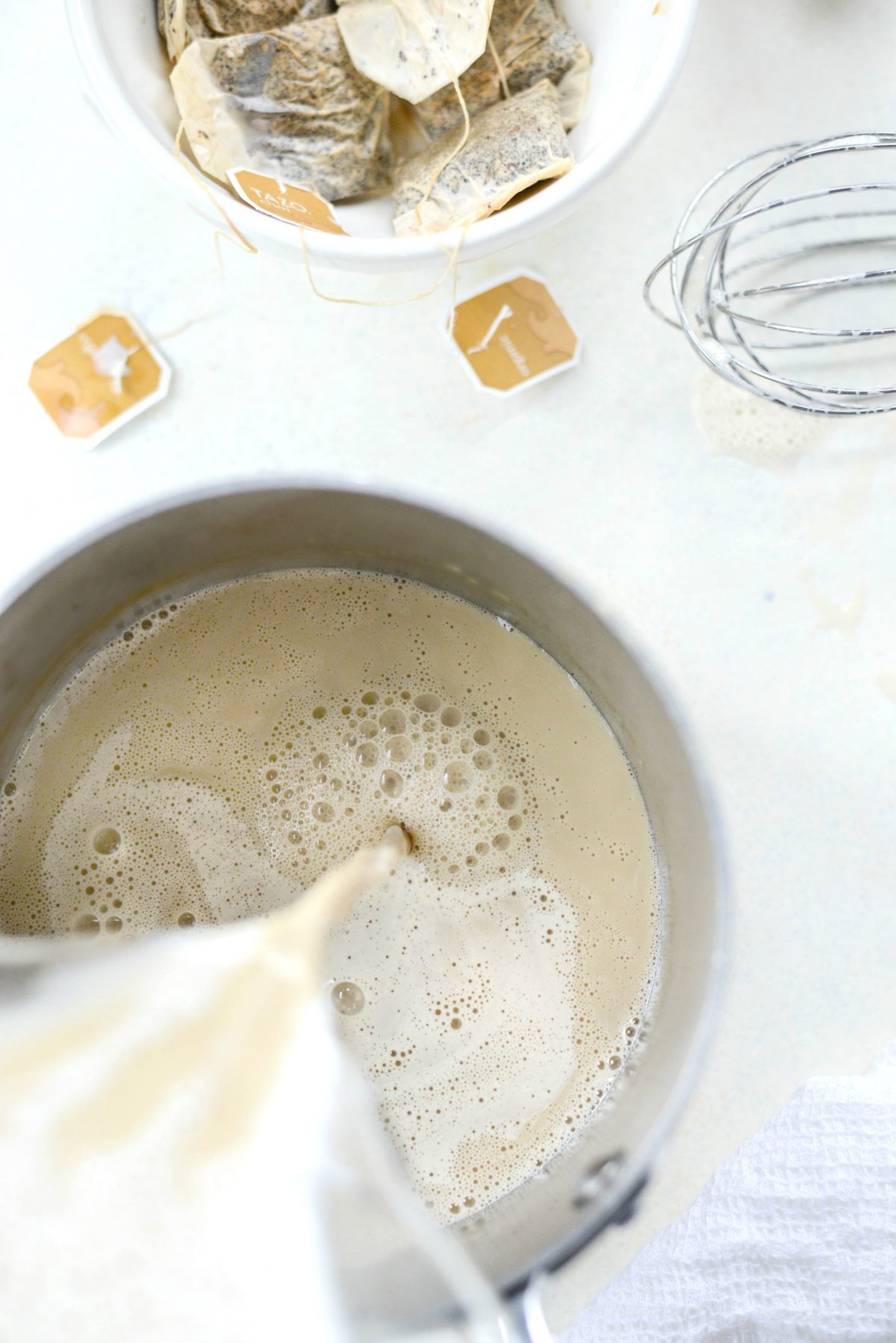 pour the chai ice cream base to a saucepan.