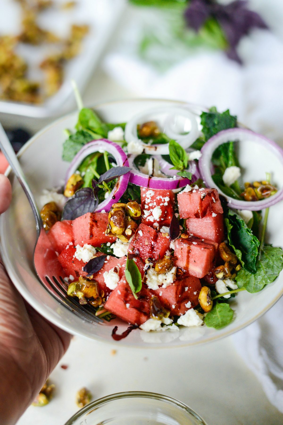 Watermelon Feta Salad with Honey Candied Pistachios