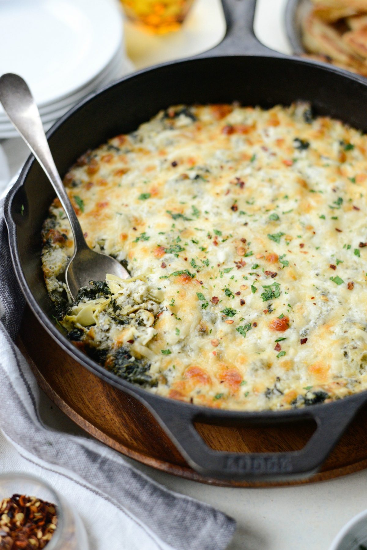 Hot Four Cheese Spinach Artichoke Dip