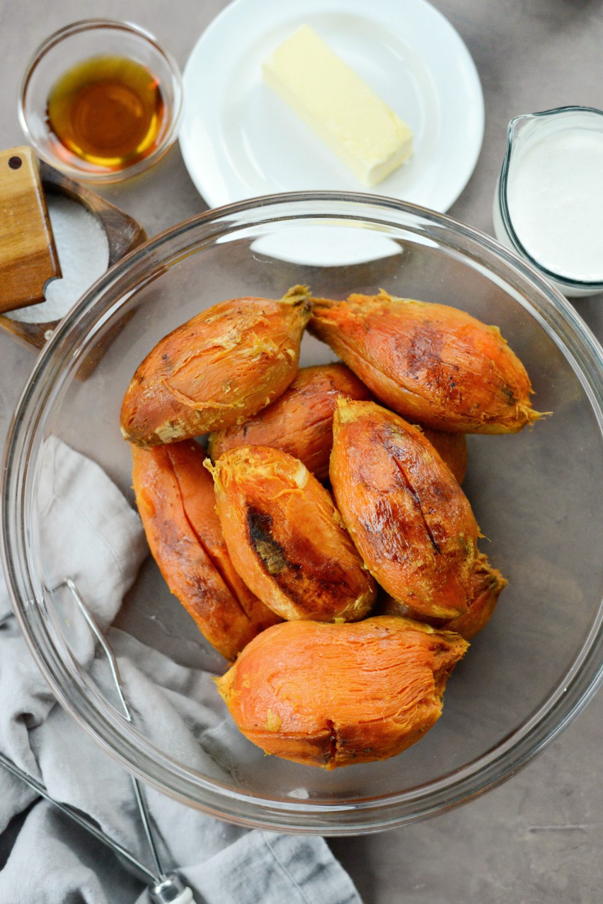 Add sweet potato flesh to bowl.