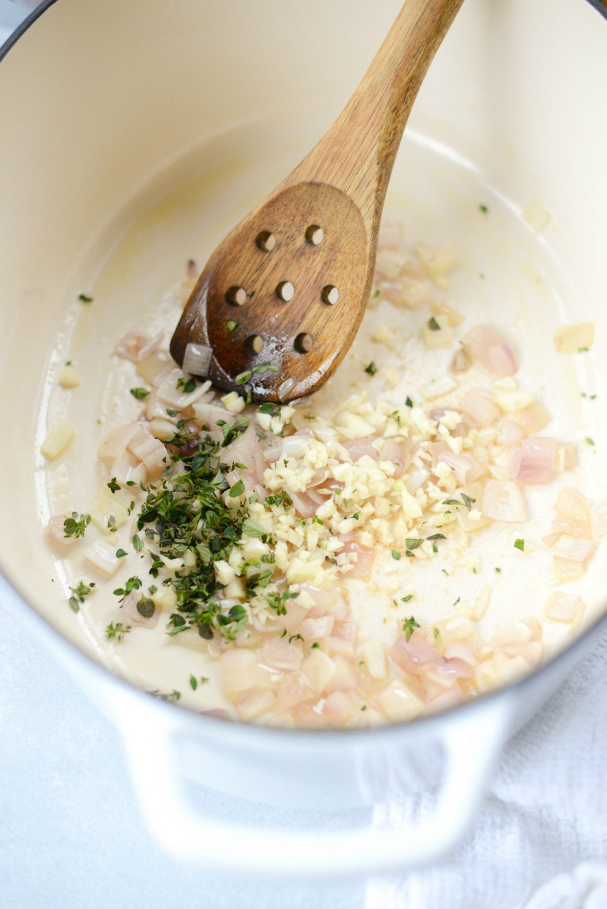 saute shallots, garlic and thyme.