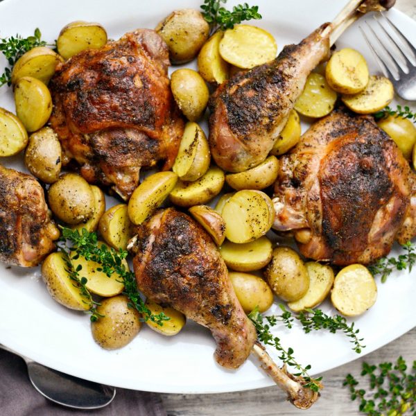 Sheet Pan Roasted Turkey Thighs and Drumsticks with Potatoes Simply