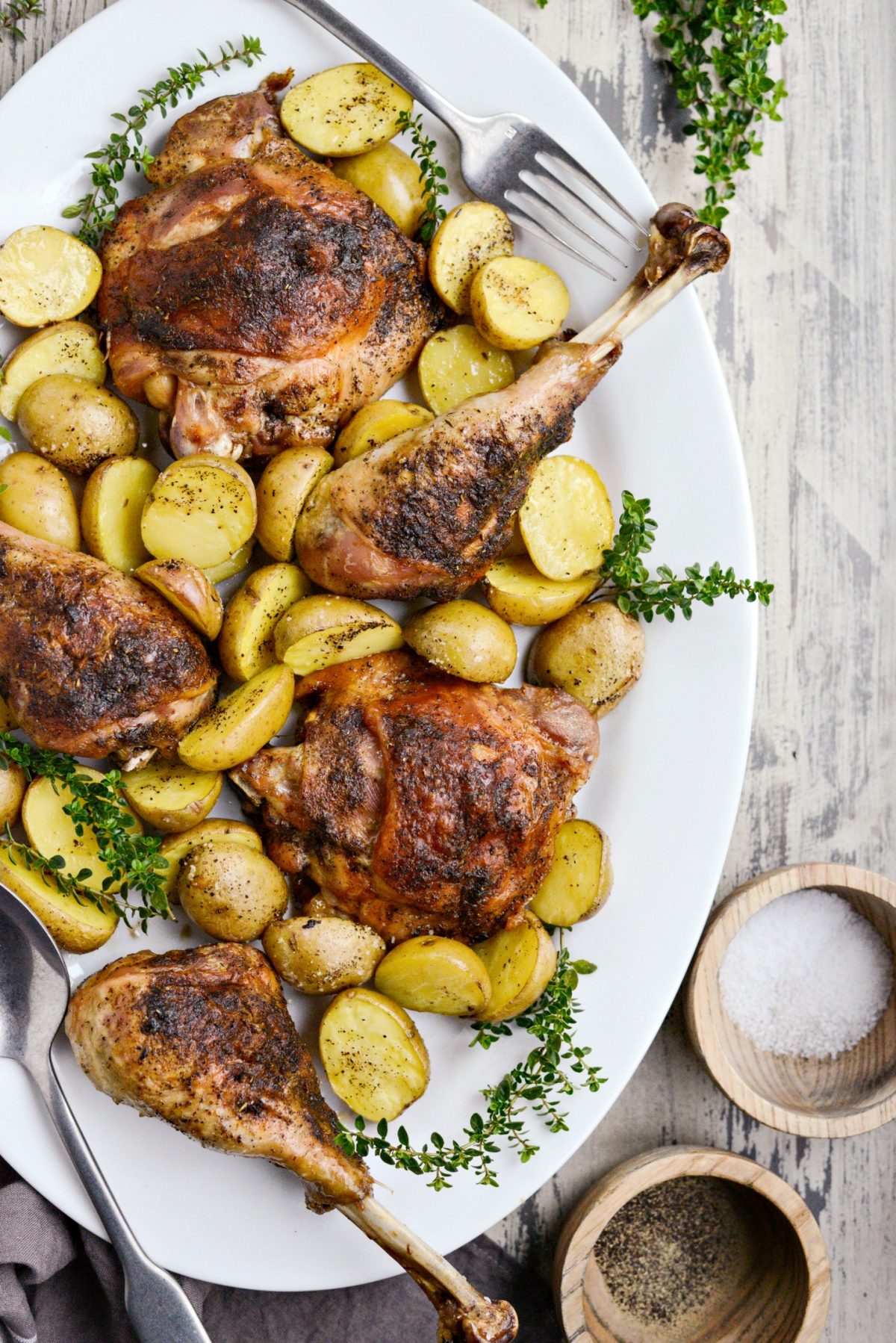 platter of Roasted Turkey Thighs and Drumsticks.