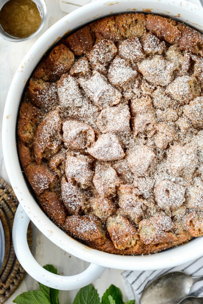 dust the Cider Mill Doughnut Bread Pudding  with powdered sugar