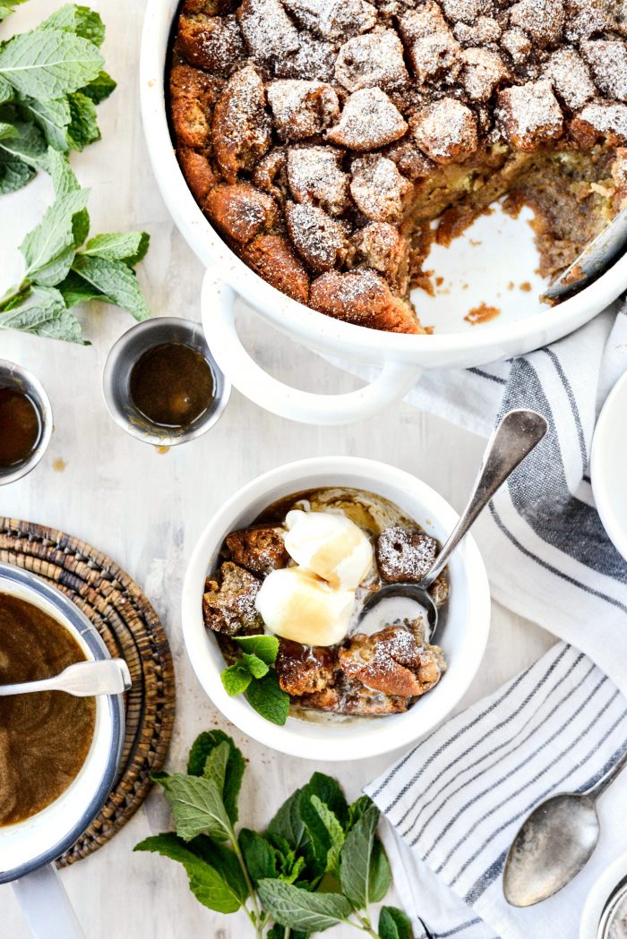 Cider Mill Doughnut Bread Pudding with Butter Rum Sauce 