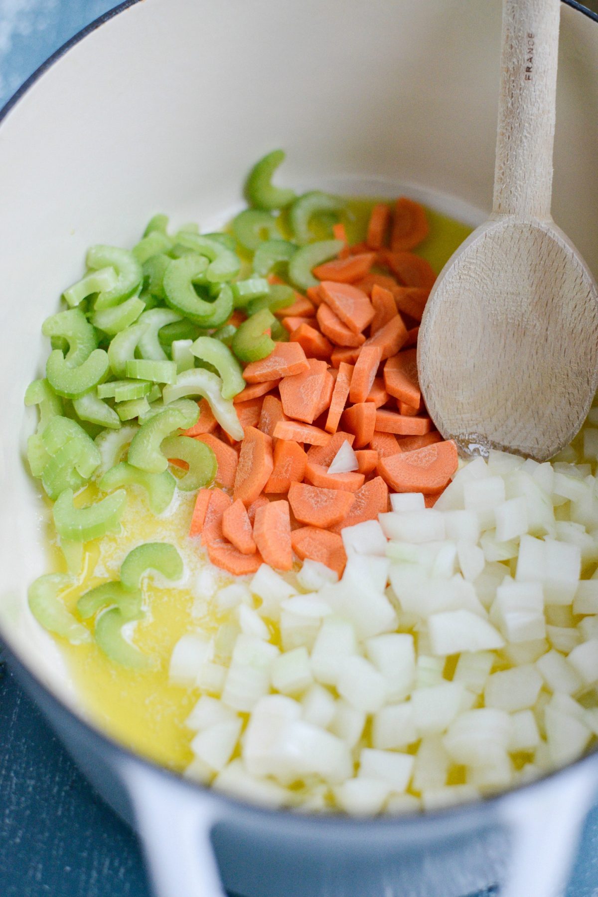 carrots, celery and onion added to the butter.