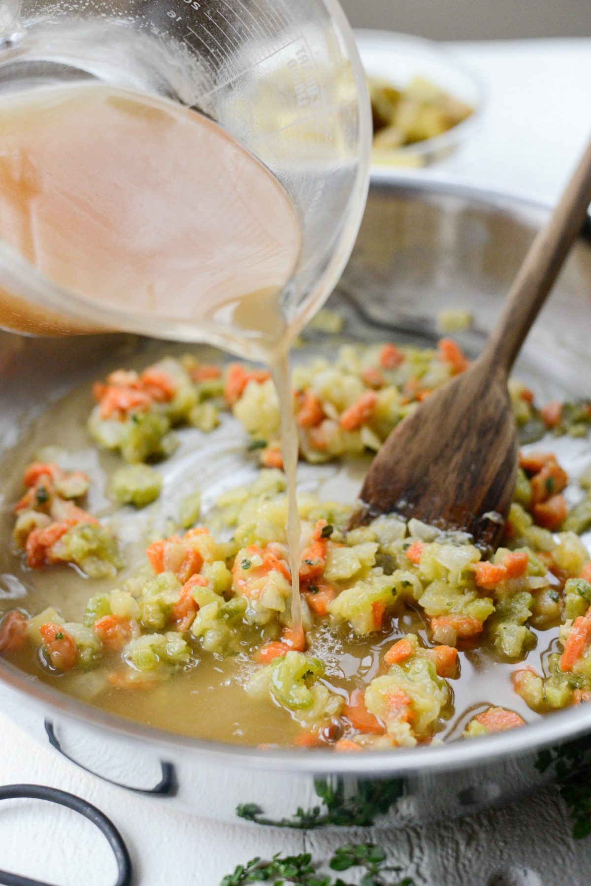 pour in turkey stock or broth.