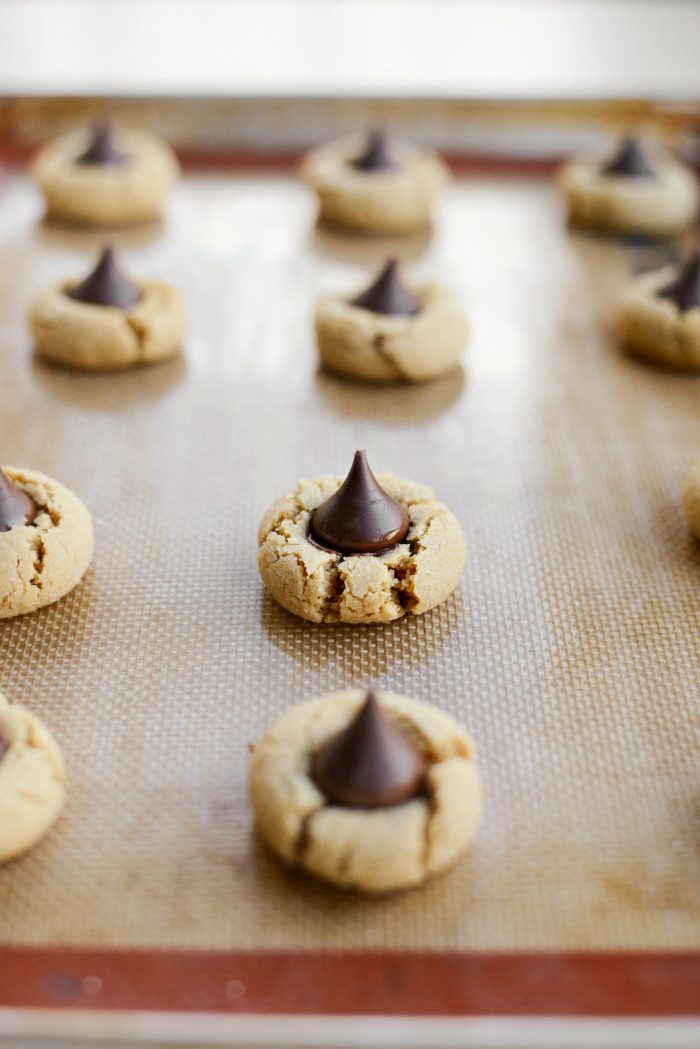 Peanut Butter Blossoms on pan