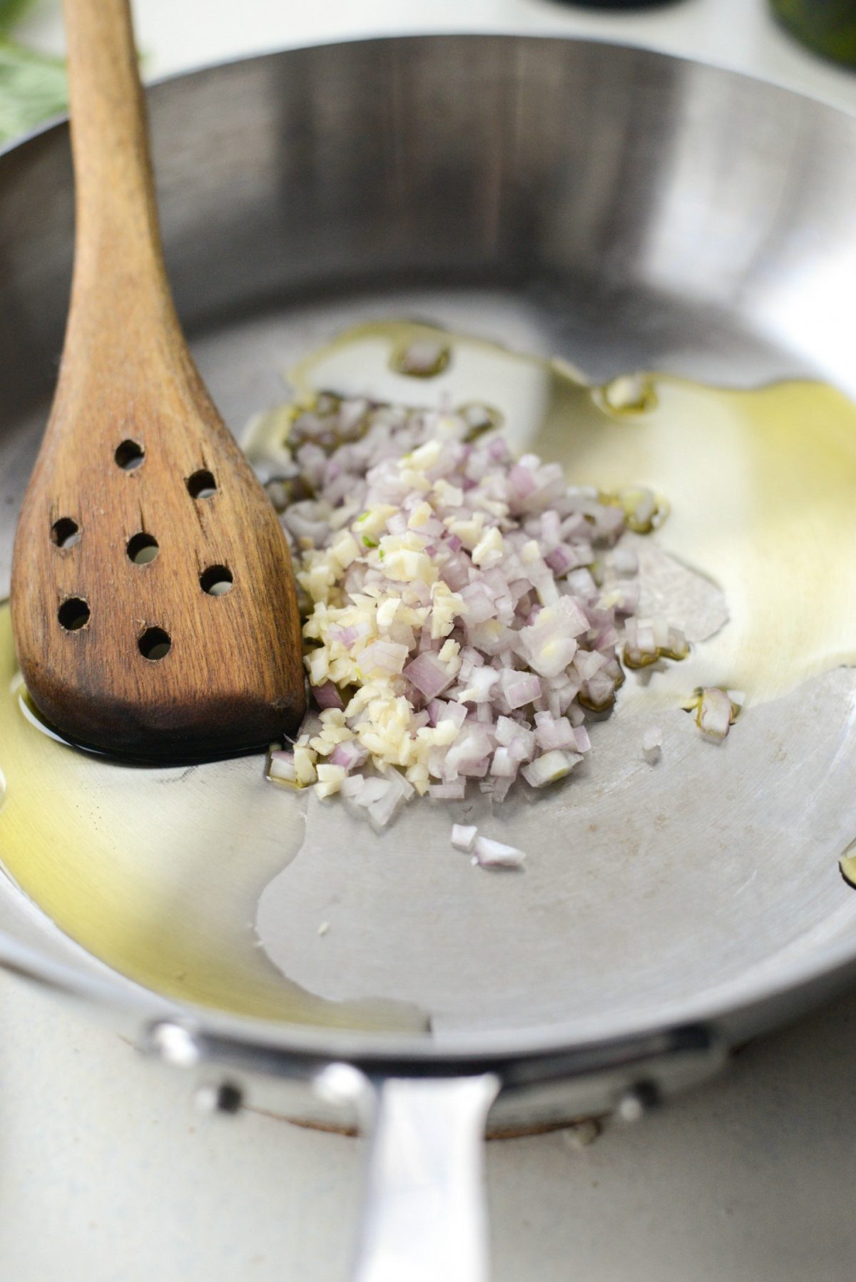 saute shallots and garlic in olive oil