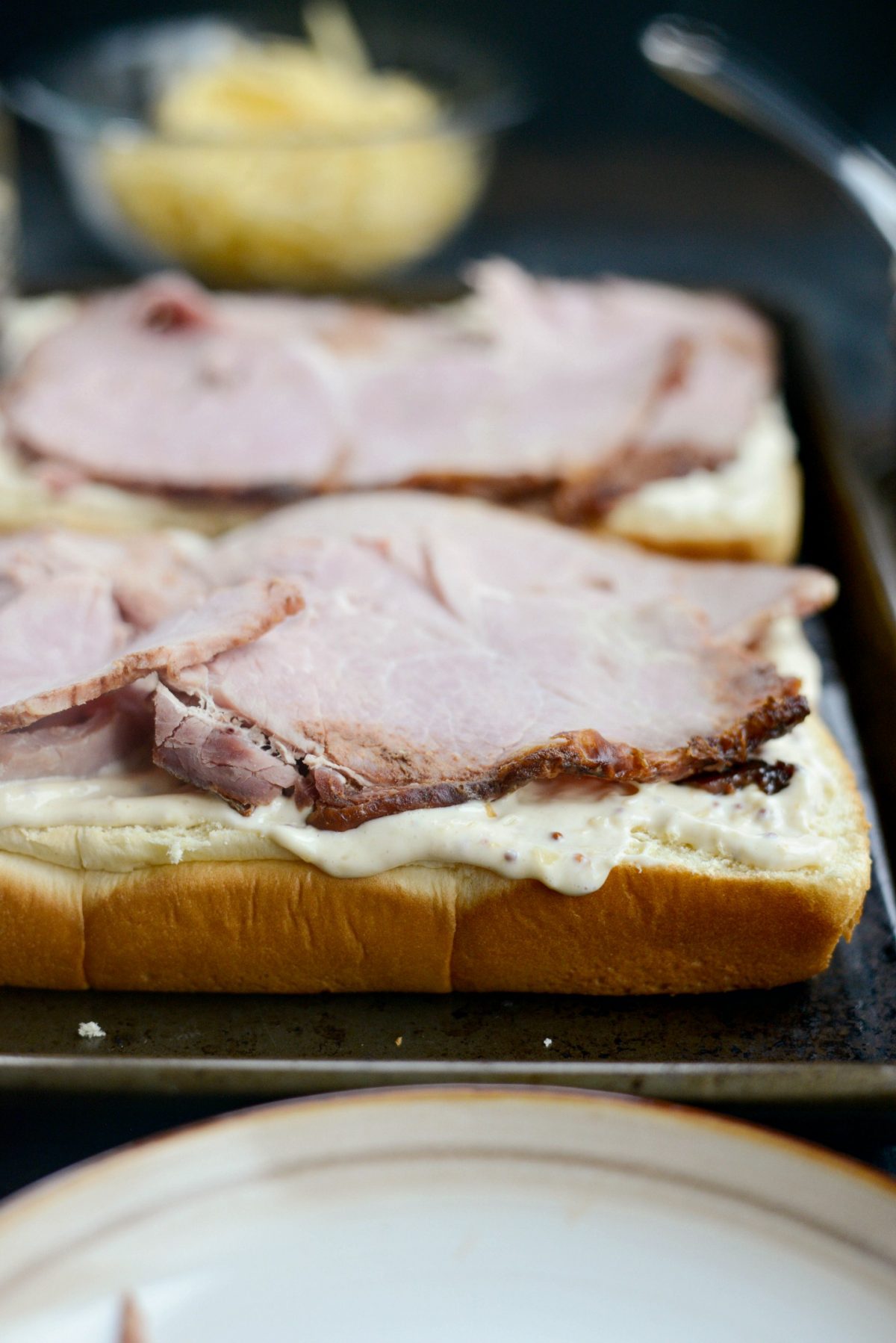 top with ham