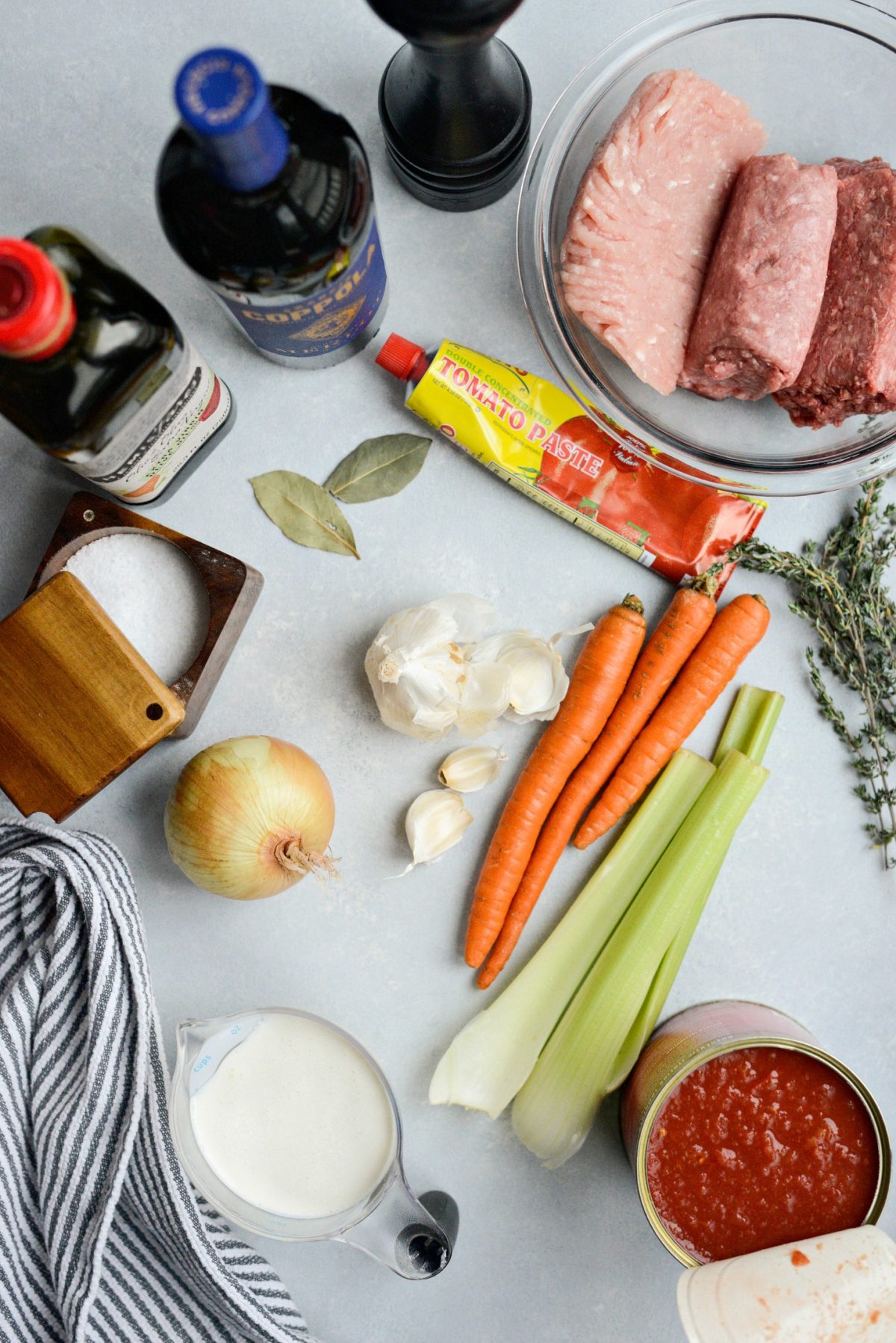 Homemade Three Meat Bolognese Lasagna ingredients