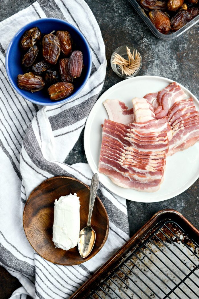 Ingredients for Bacon Wrapped Stuffed Dates with Goat Cheese
