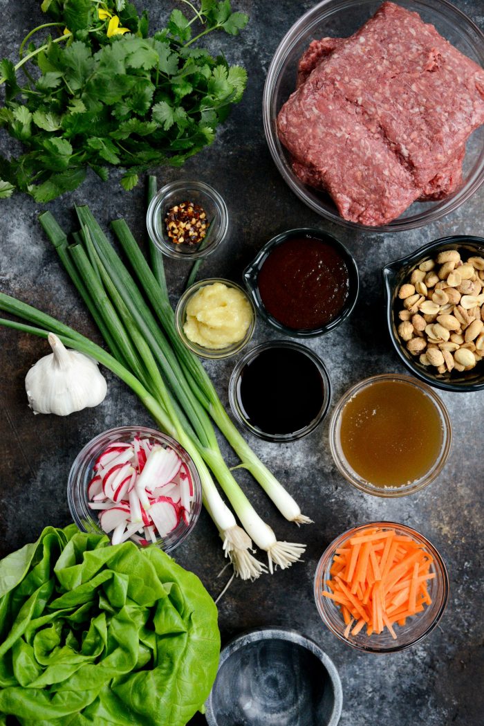 ingredients for Ginger Beef Lettuce Wraps