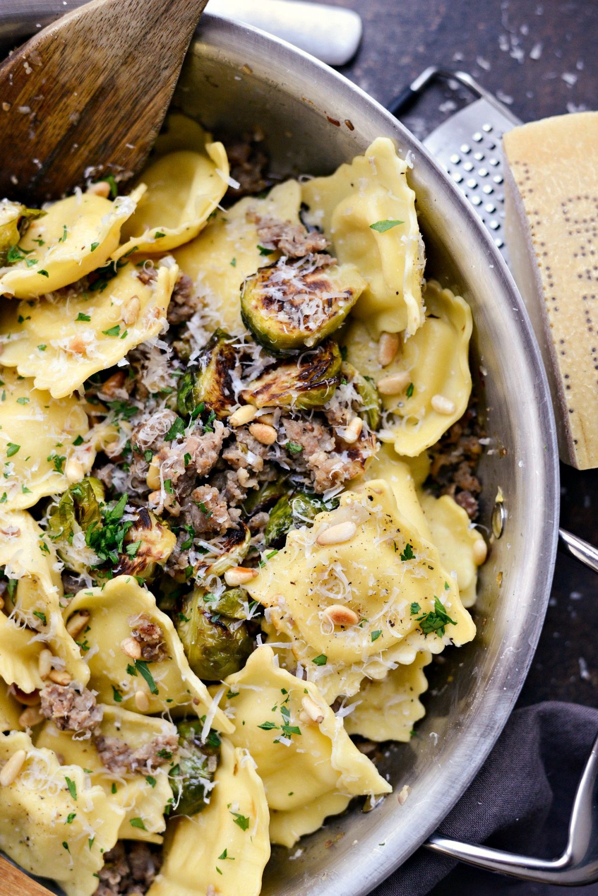 Cheese Ravioli with Sautéed Brussels Sprouts - Serving Dumplings