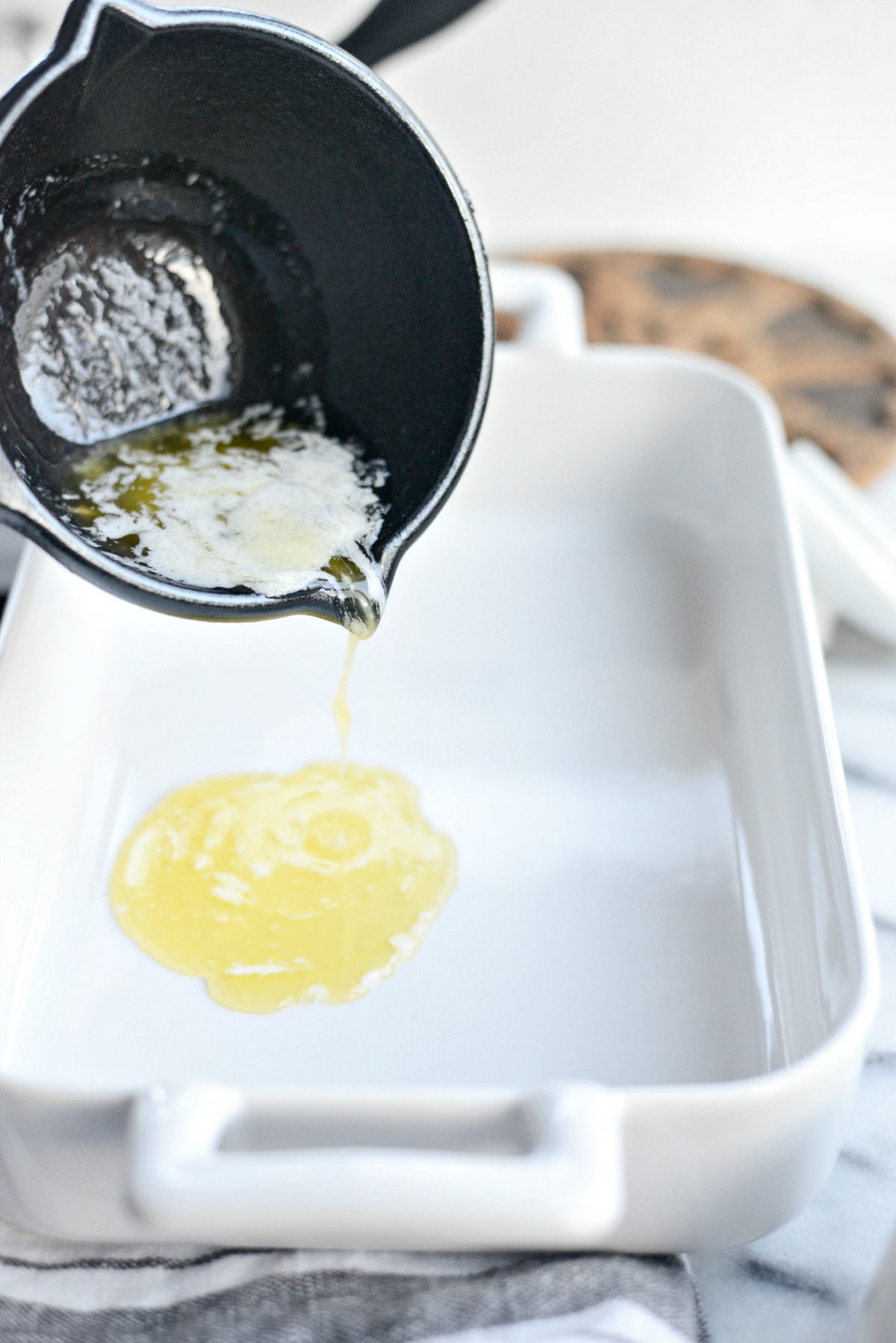 melt butter and add to oven-safe baking dish.