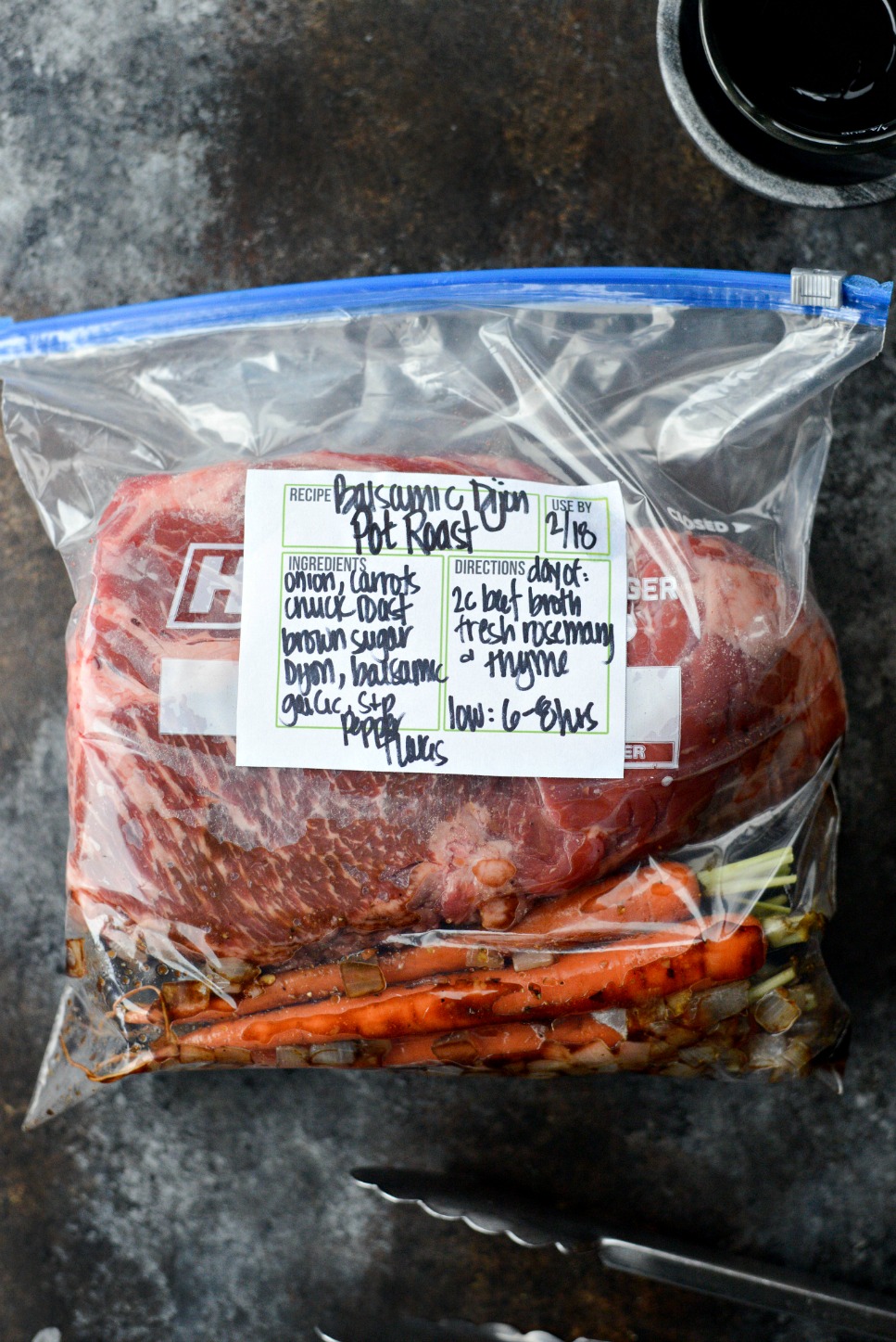 meal prepped ingredients in bag with label