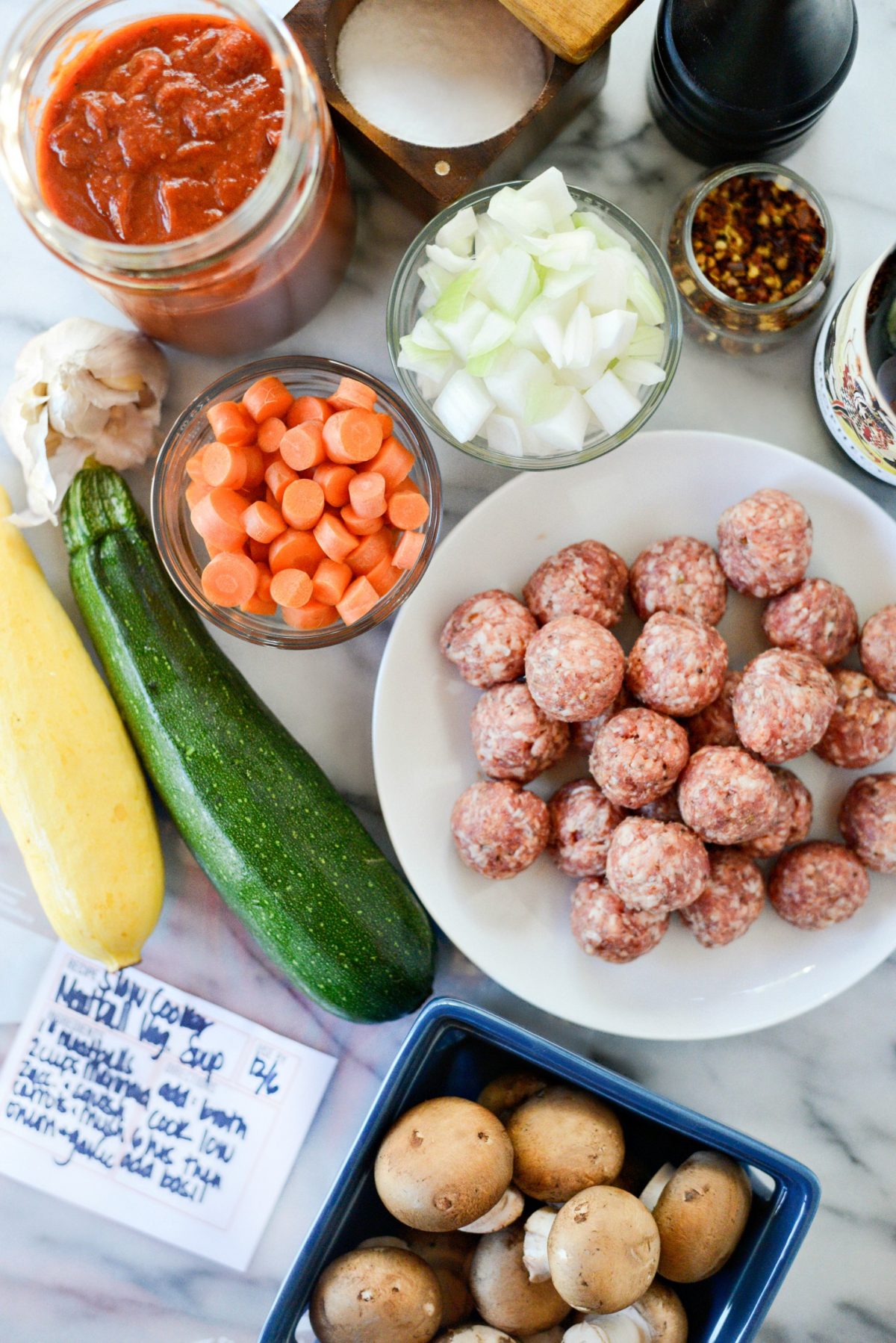 ingredients for Slow Cooker Italian Meatball Vegetable Soup 