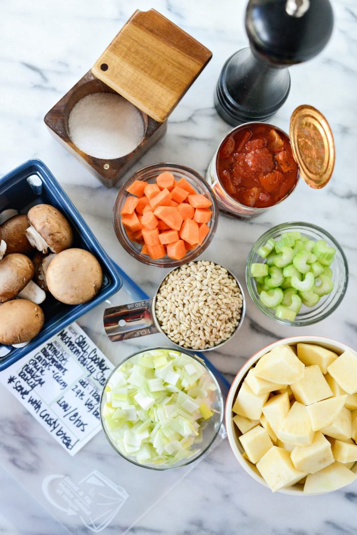 ingredients for Mushroom Barley Stew freezer meal kit