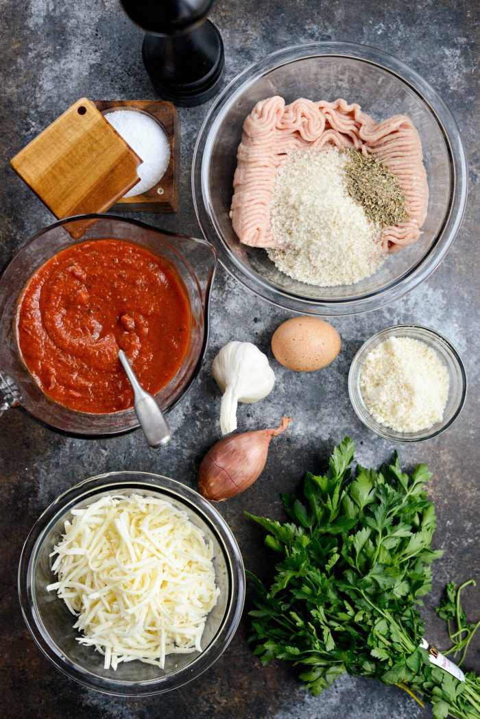 ingredients for Skillet Chicken Parmesan Meatballs