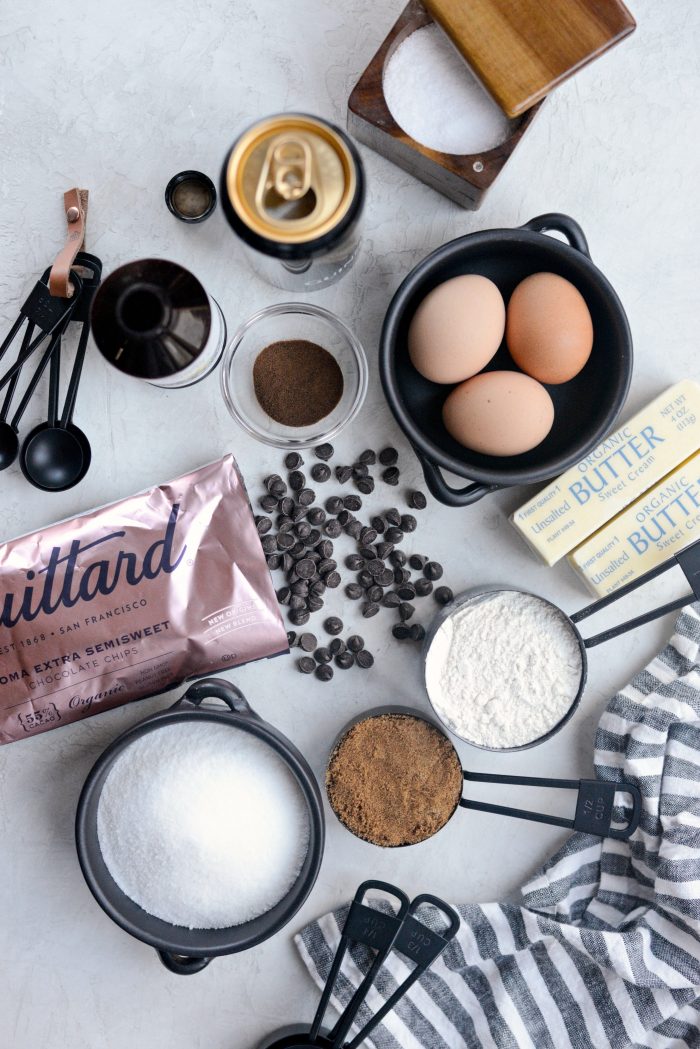 ingredients for Chocolate Guinness Brownies with Brown Butter Stout Frosting