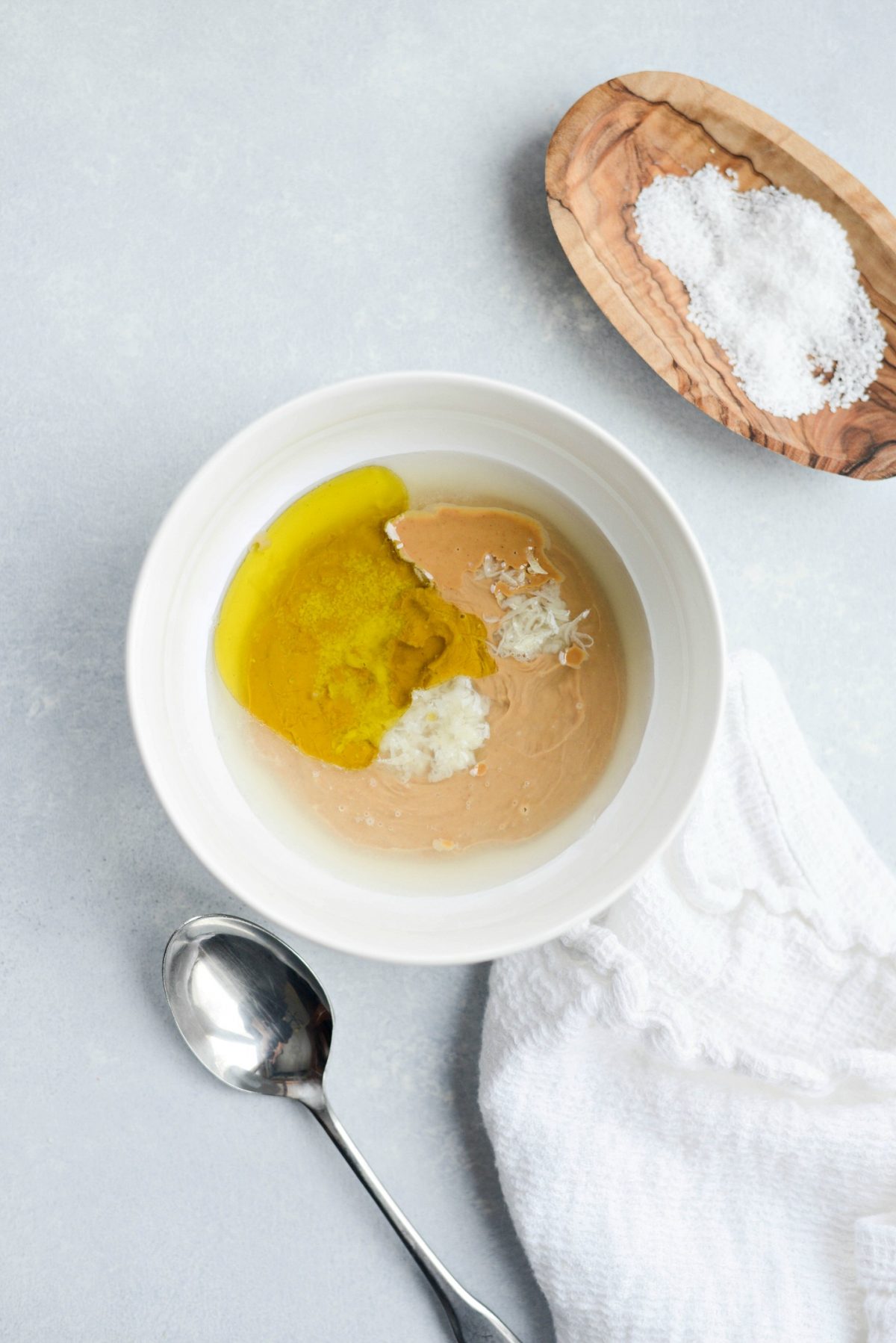 Dressing ingredients in a bowl.