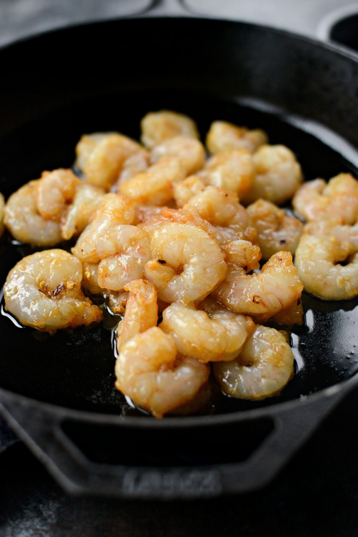 Add. shrimp to hot skillet