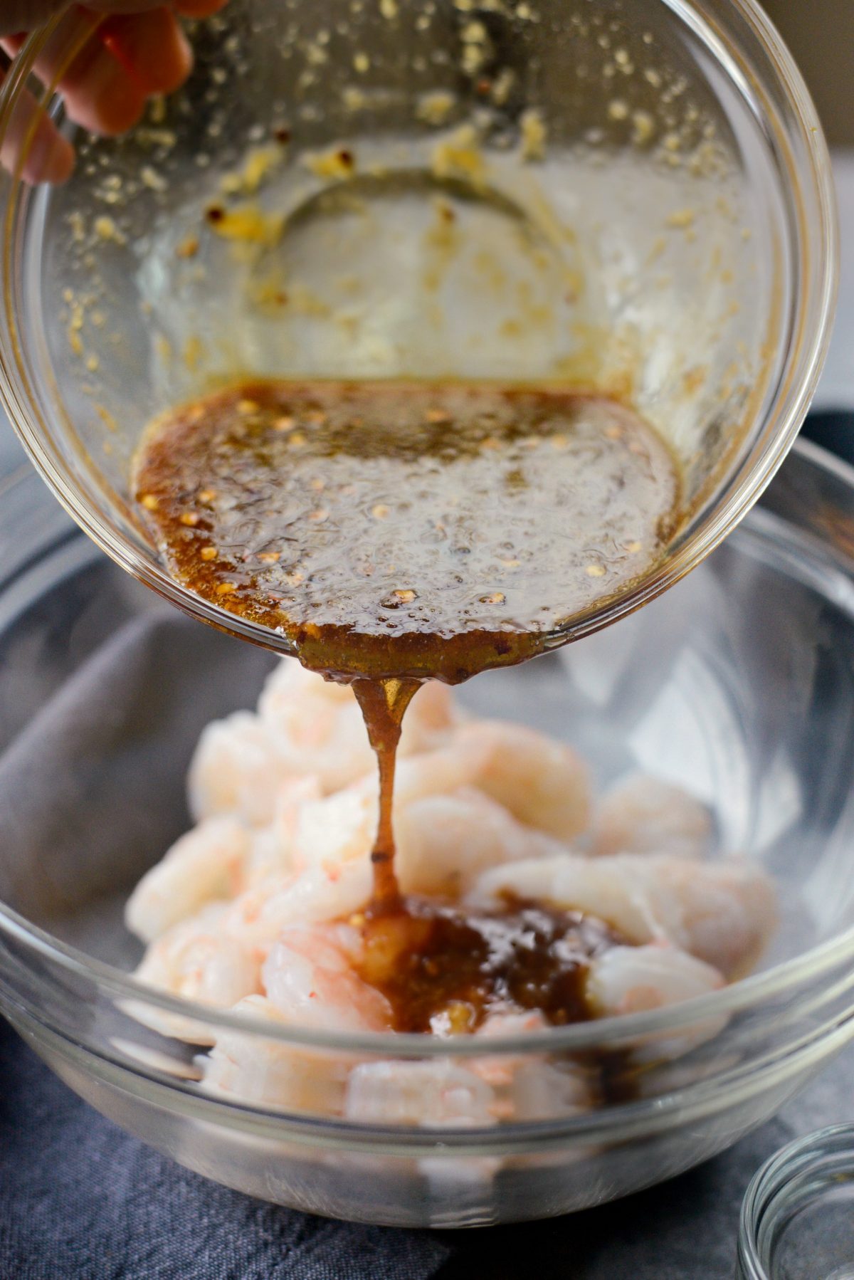 Pour 1/3 of sauce over shrimp