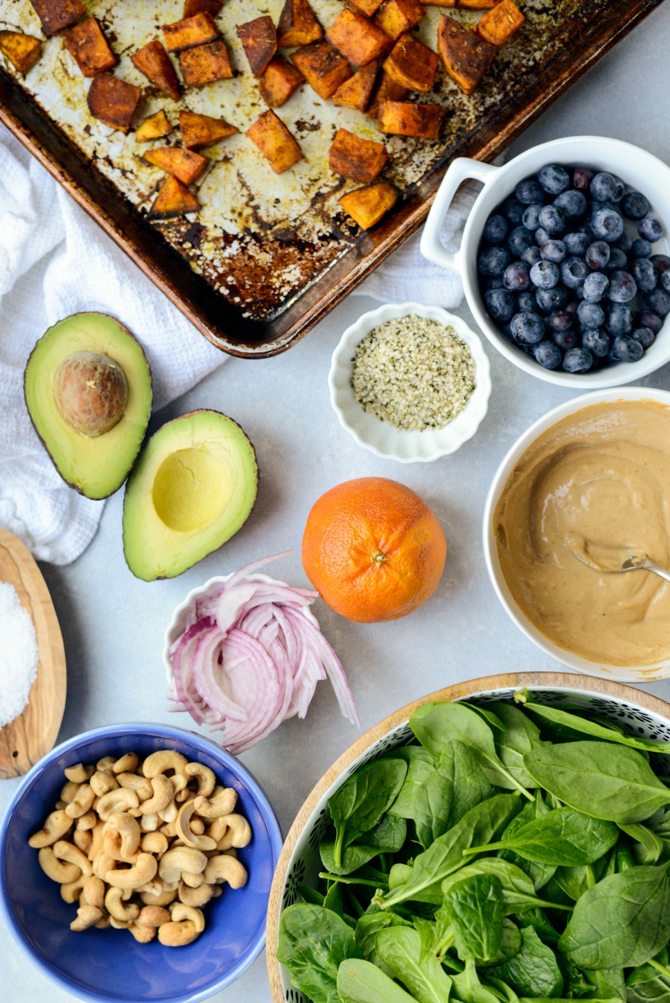 ingredients for Sweet Potato Blueberry Power Bowl