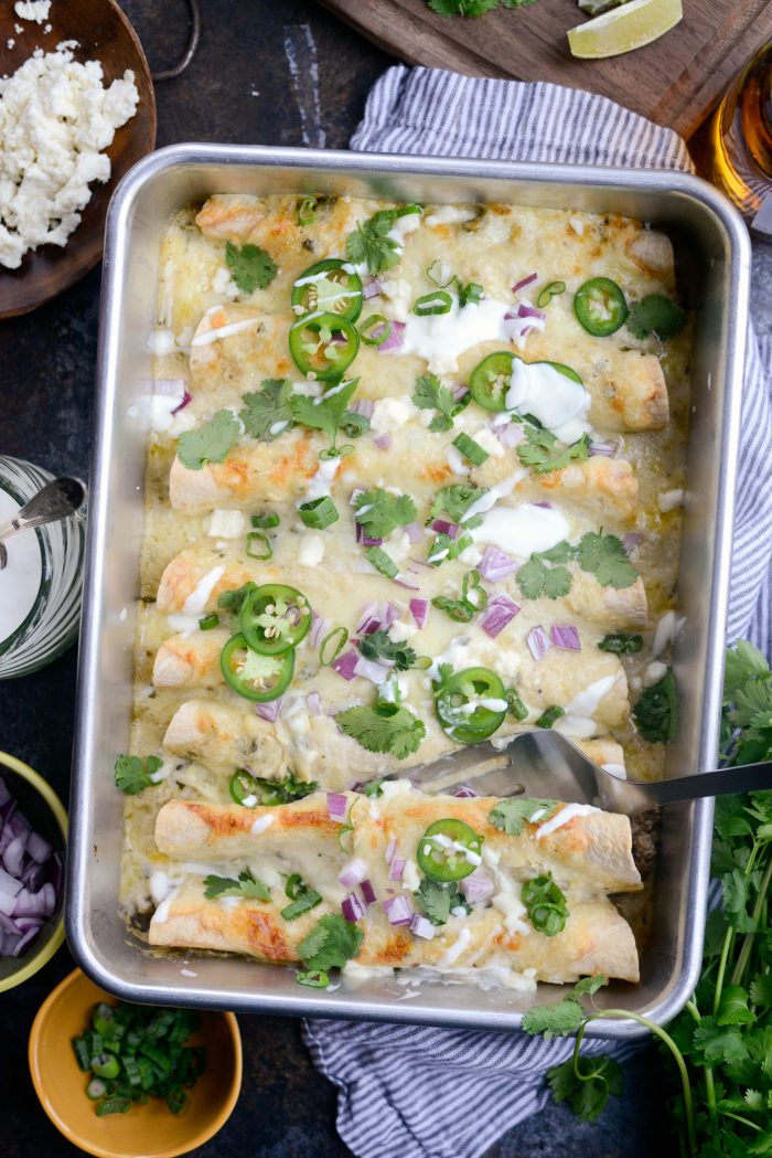 Cheesy Beef Enchiladas Verde