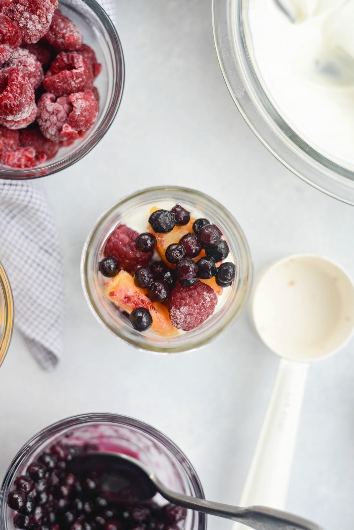 raspberries, peaches and blueberries