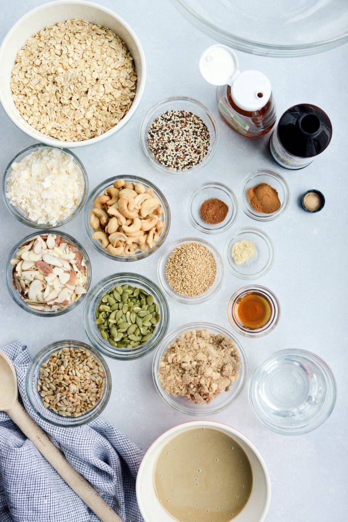 ingredients for Tahini Nut and Seed Granola