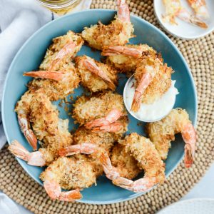 Air-Fryer Coconut Shrimp with Pineapple Cococnut Yogurt Dip l SimplyScratch.com