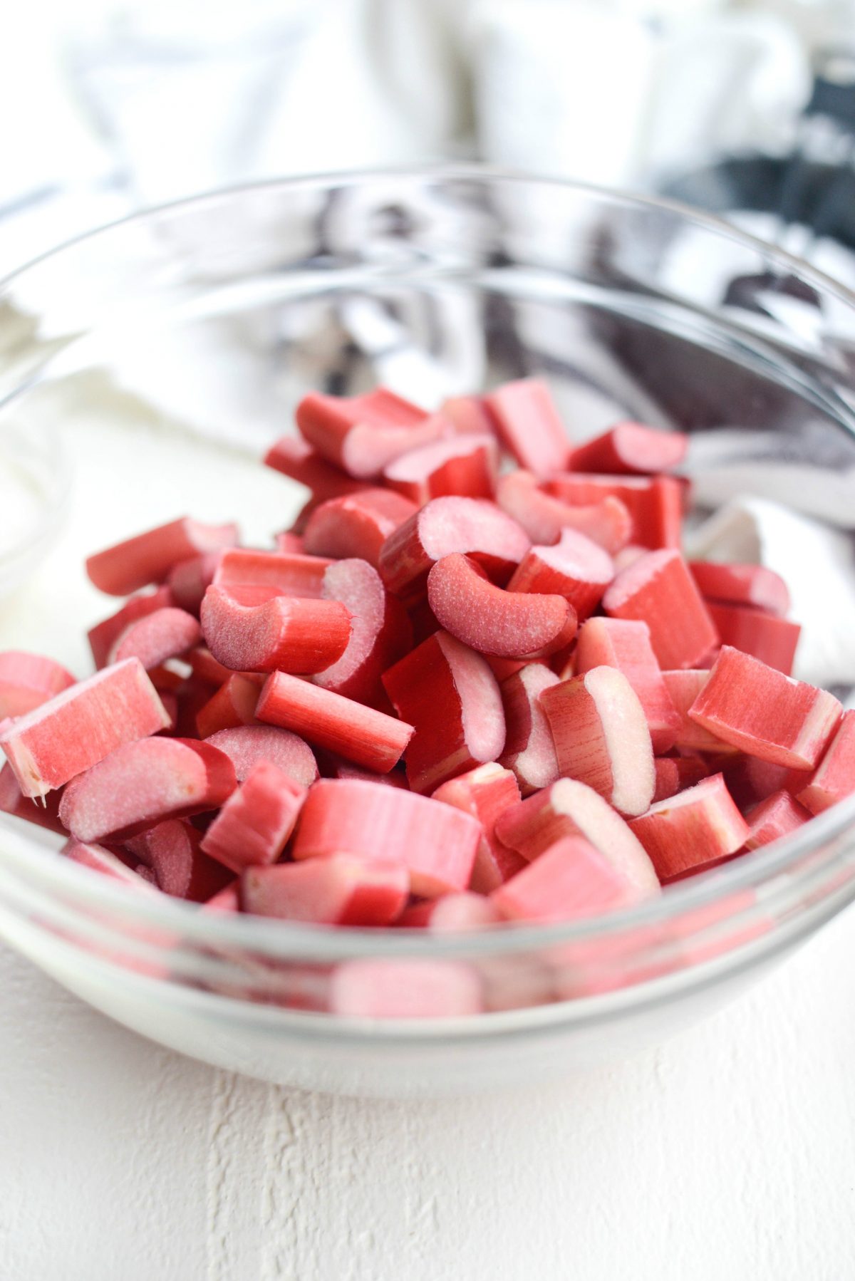 bowl of chopped rhubarb