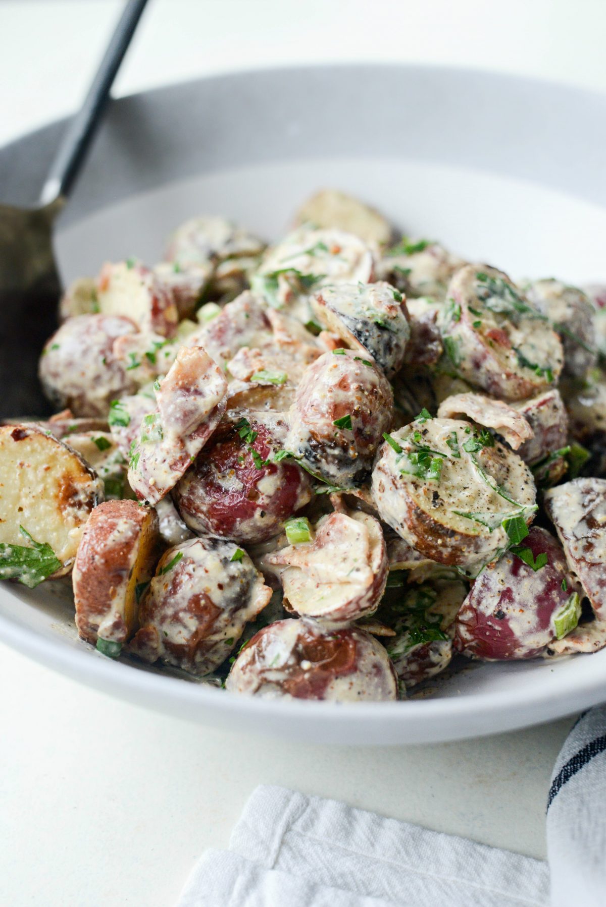 Grilled Potato Salad with Bacon Dijon Vinaigrette l SimplyScratch.com