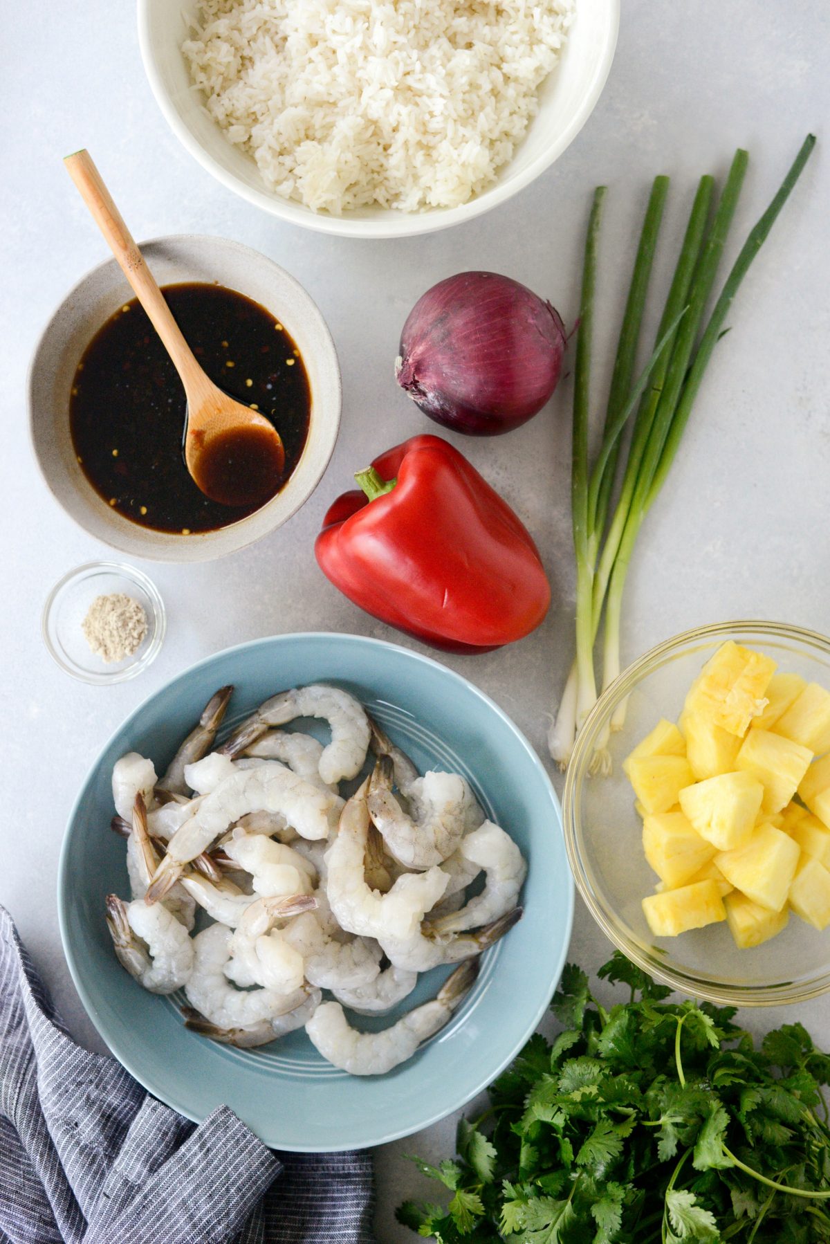 Sheet Pan Hawaiian Shrimp and Rice Dinner ingredients