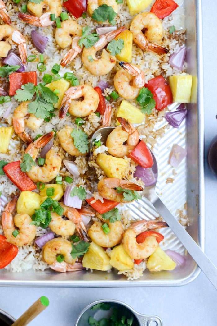 Sheet Pan Hawaiian Shrimp and Rice Dinner