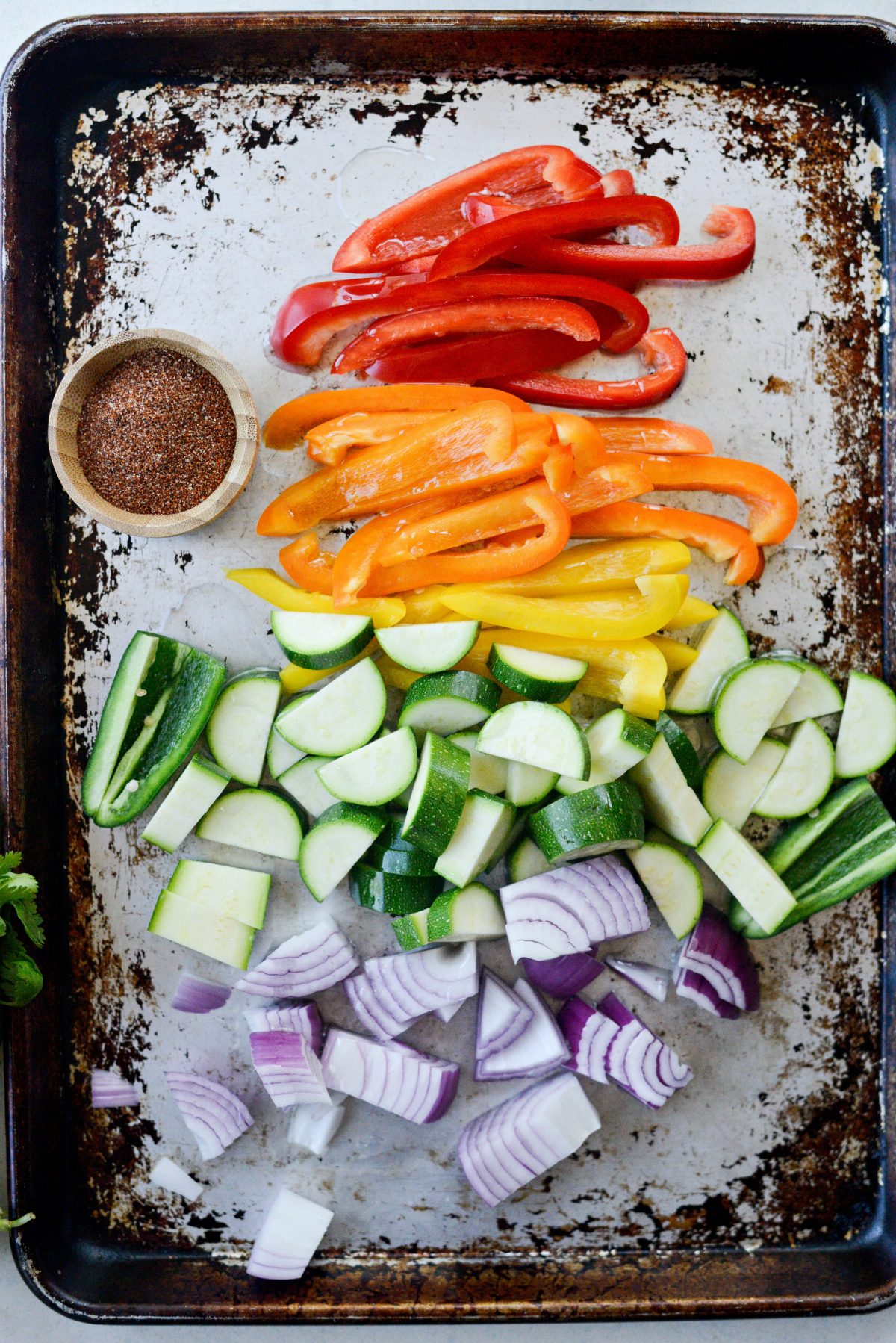 add prepped veggies to sheet pan