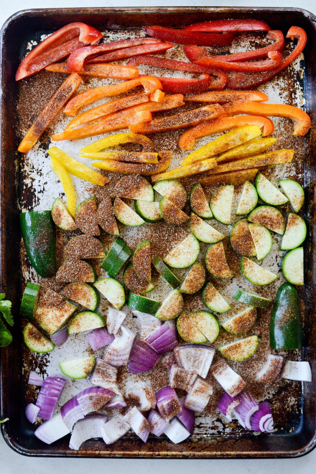seasoned vegetables on sheet pan