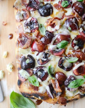 Grilled Cherry Gorgonzola Flatbread Pizza l SimplyScratch.com