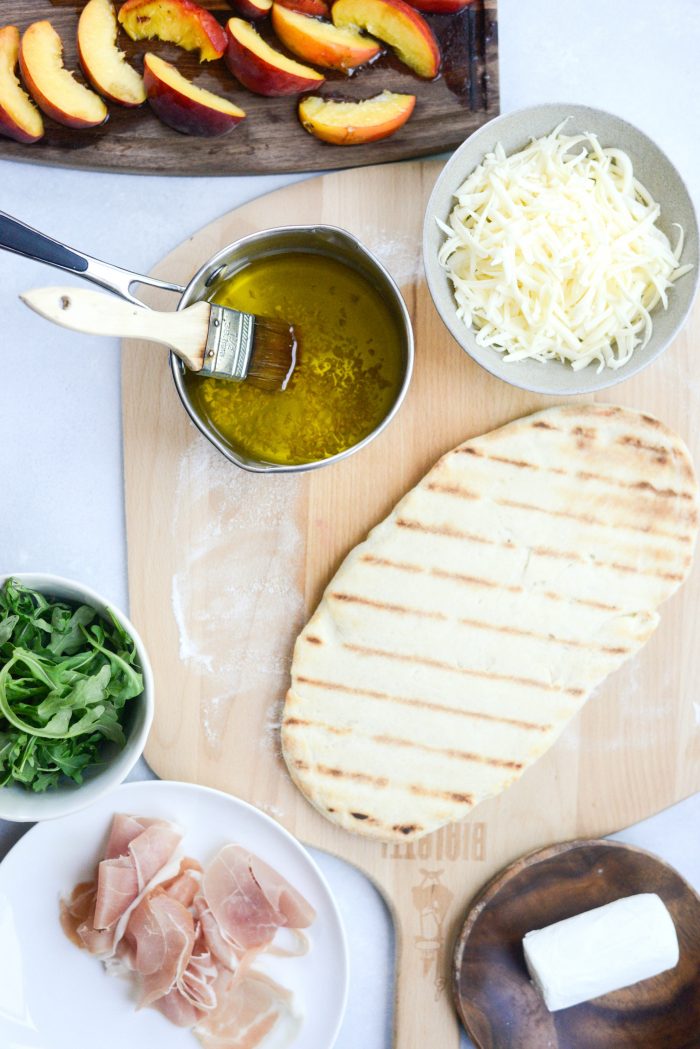 Grilled Peach, Goat Cheese and Prosciutto Flatbread ingredients