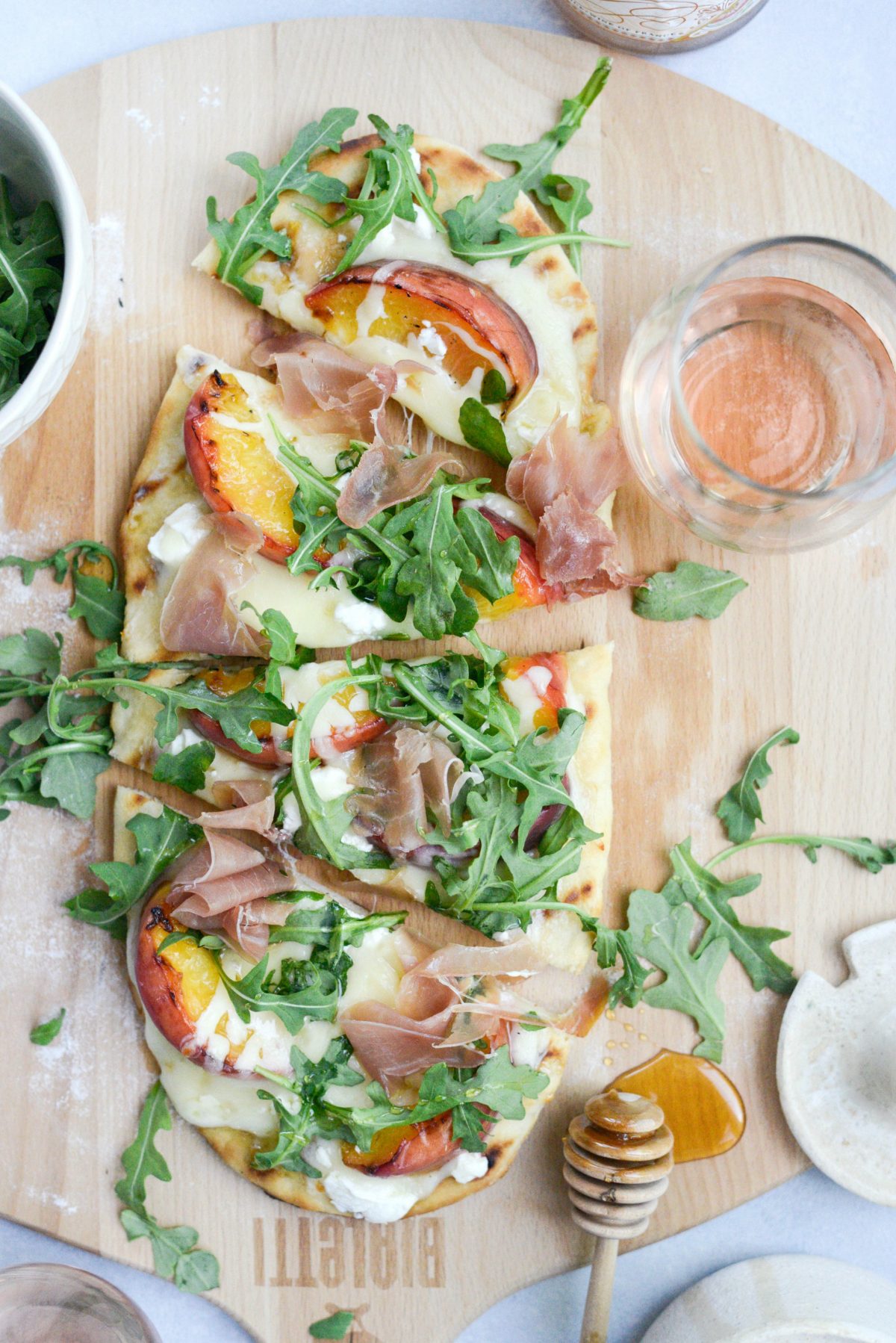 Grilled Peach, Goat Cheese and Prosciutto Flatbread