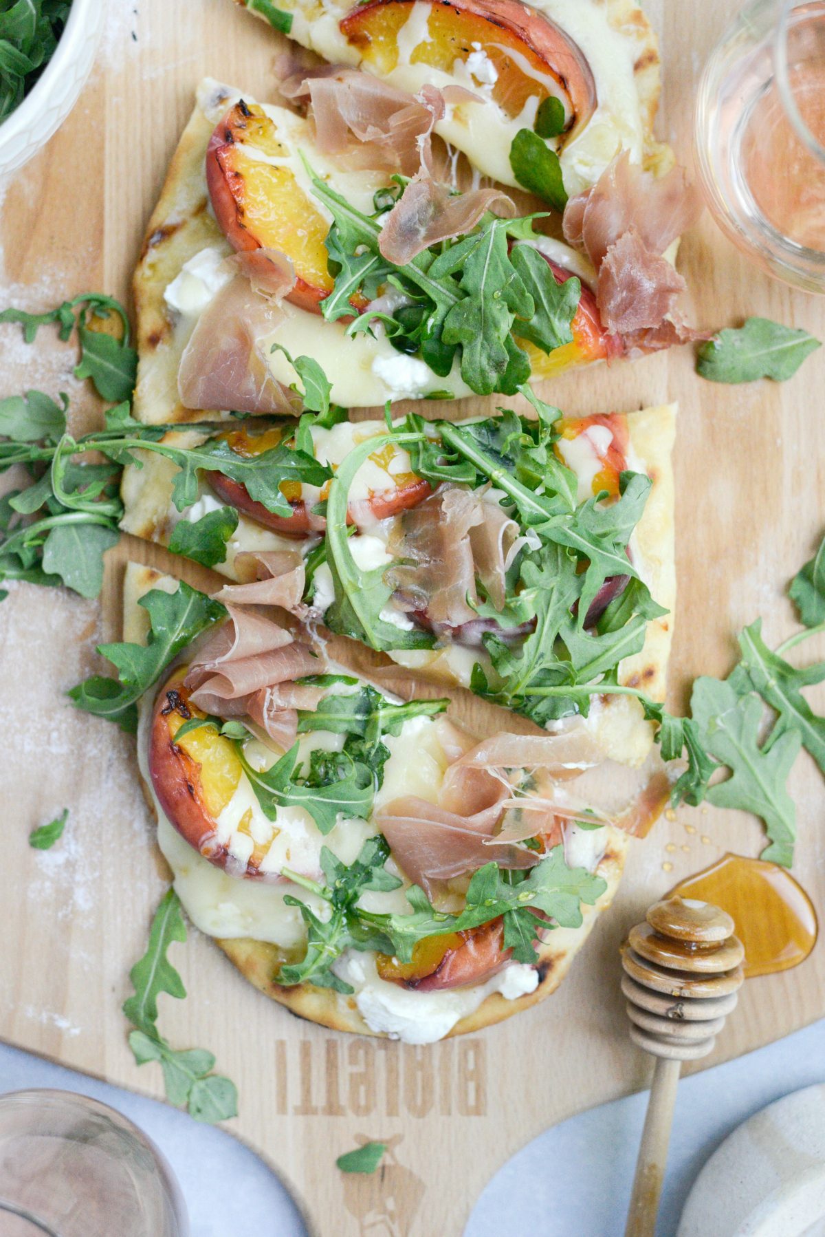 Grilled Peach, Goat Cheese and Prosciutto Flatbread
