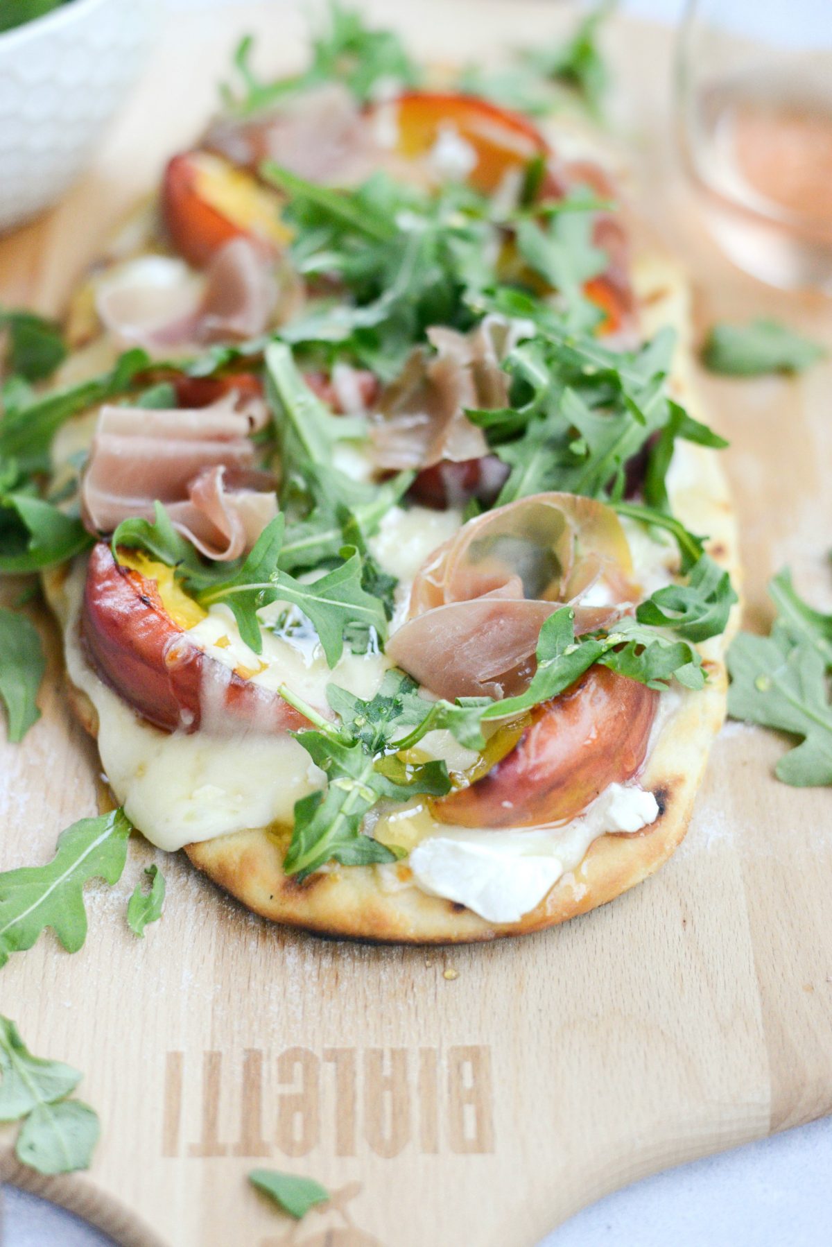 Grilled Peach, Goat Cheese and Prosciutto Flatbread